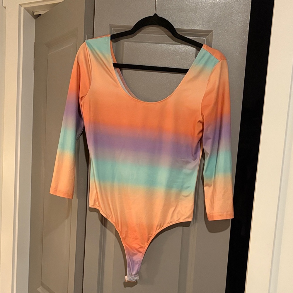 Pastel Ombre Scoop Neck Bodysuit - Multicolor Stripes